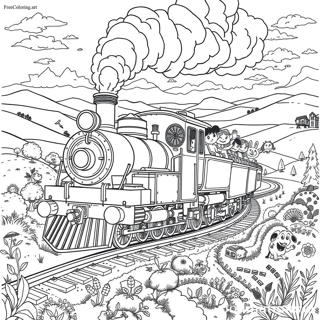 Dynamic Train Coloring Page
