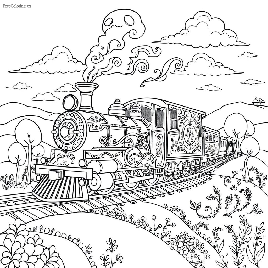 Elegant Train Coloring Page