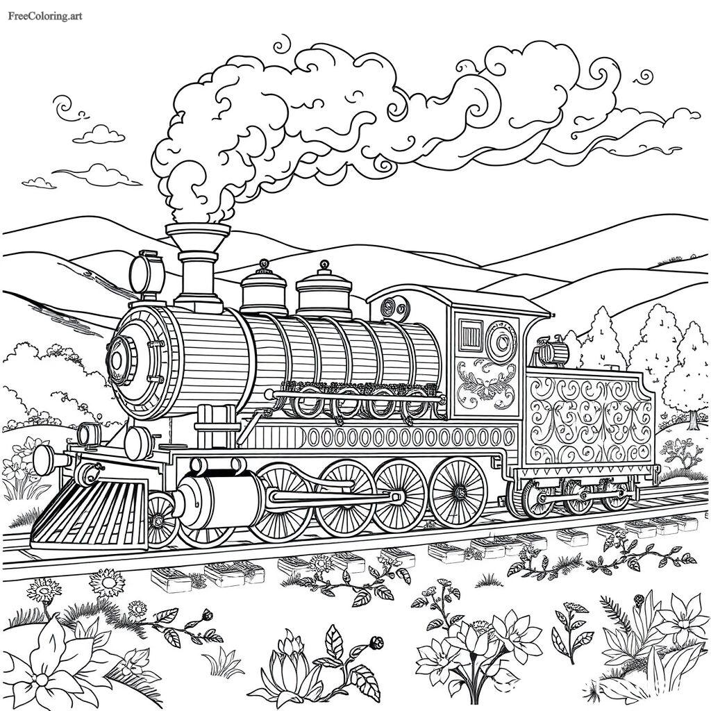 Intricate Train Coloring Page