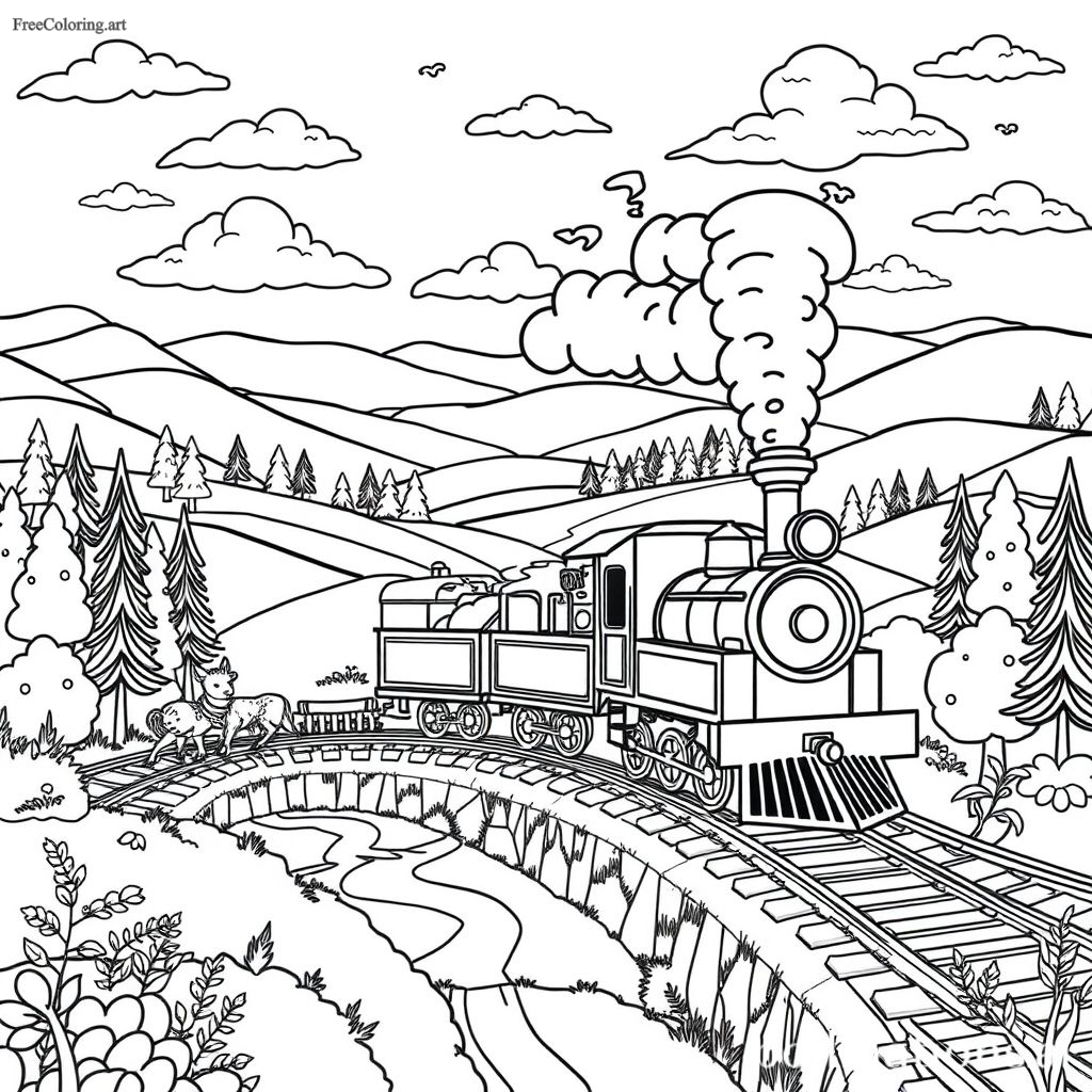 Scenic Train Coloring Page
