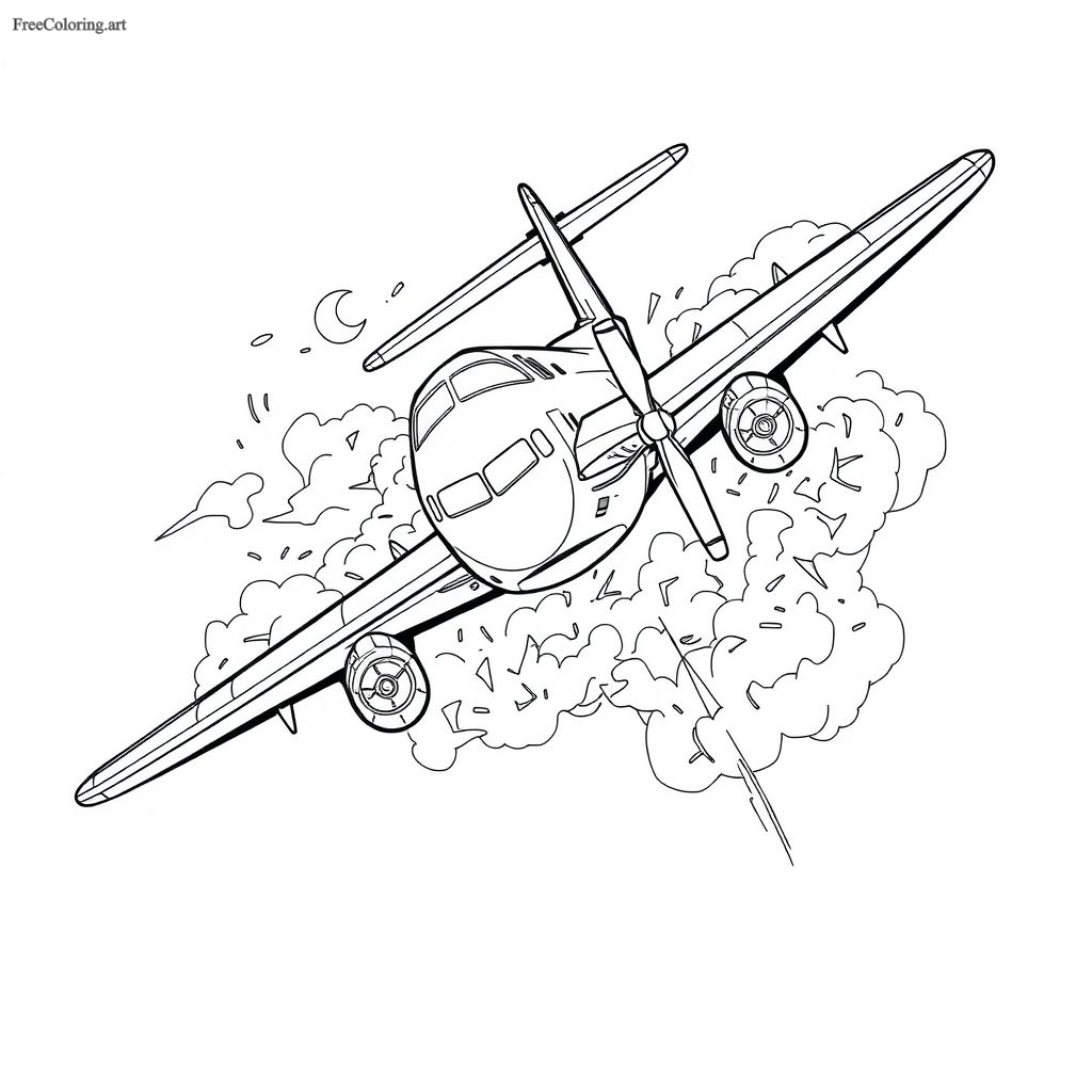 Airplane In A Dramatic Dive Coloring Page Airplane In A Dramatic Dive Coloring Page