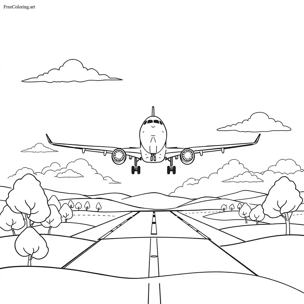 Airplane Landing Gracefully Coloring Page Airplane Landing Gracefully Coloring Page