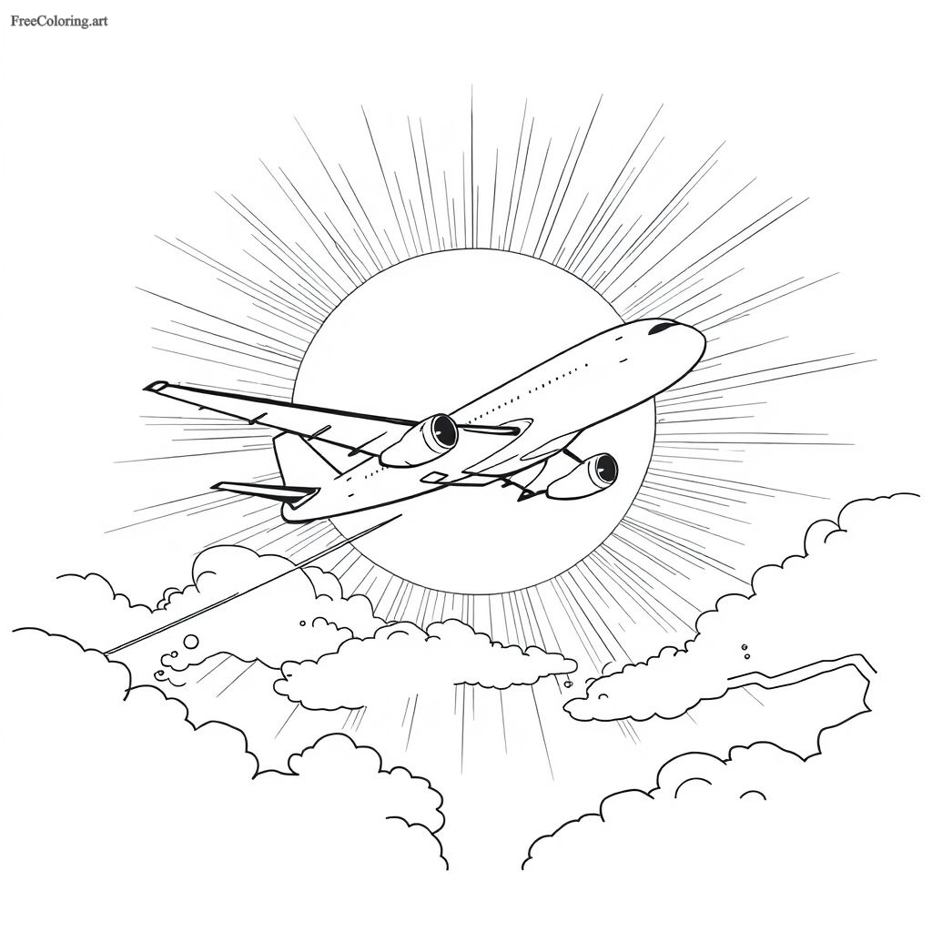 Airplane Silhouetted By The Sun Coloring Page Airplane Silhouetted By The Sun Coloring Page
