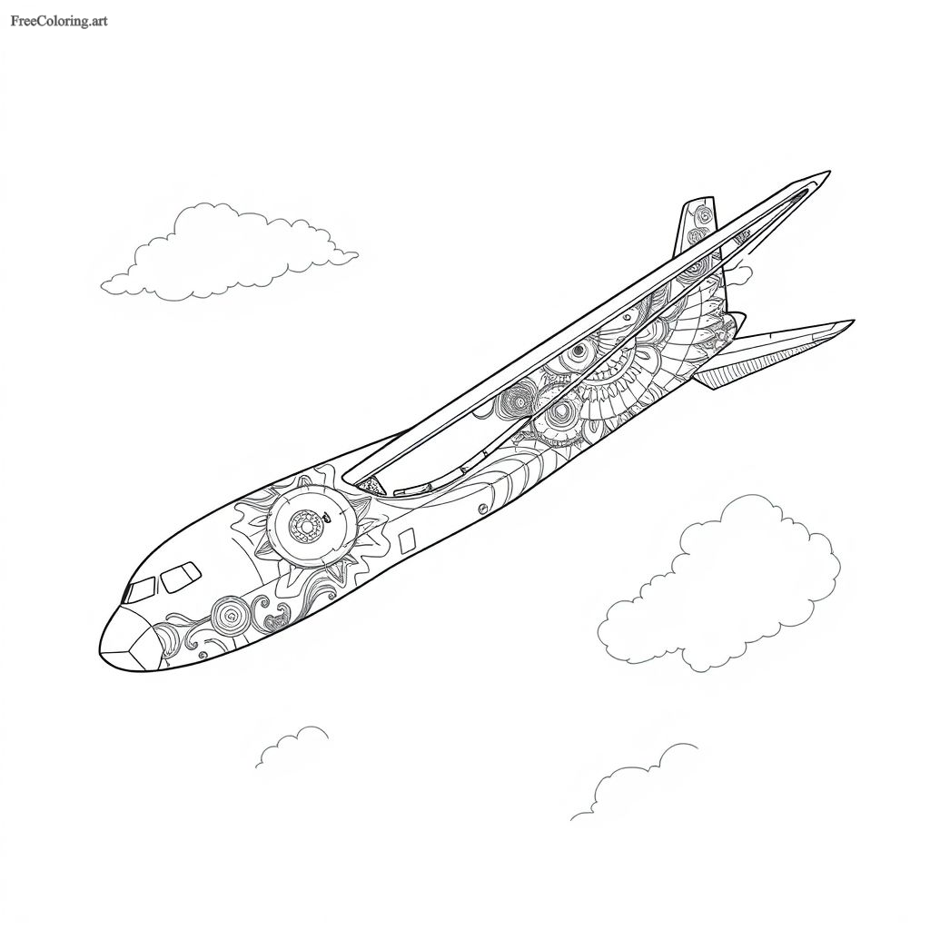 Airplane With Detailed Wings Coloring Page Airplane With Detailed Wings Coloring Page