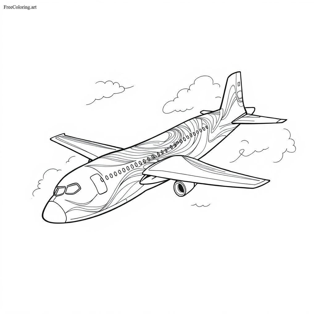 Airplane With Dynamic Curves Coloring Page Airplane With Dynamic Curves Coloring Page