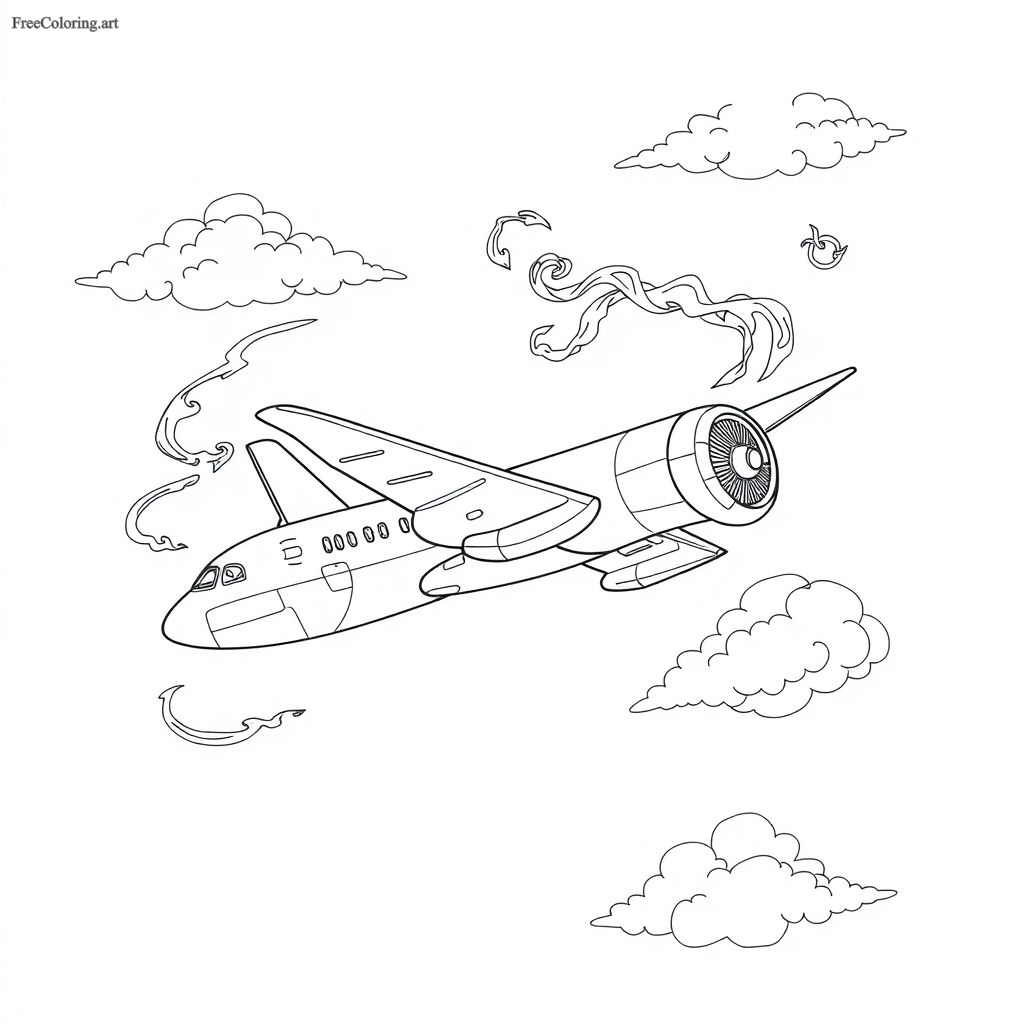 Airplane With Trailing Smoke Coloring Page Airplane With Trailing Smoke Coloring Page