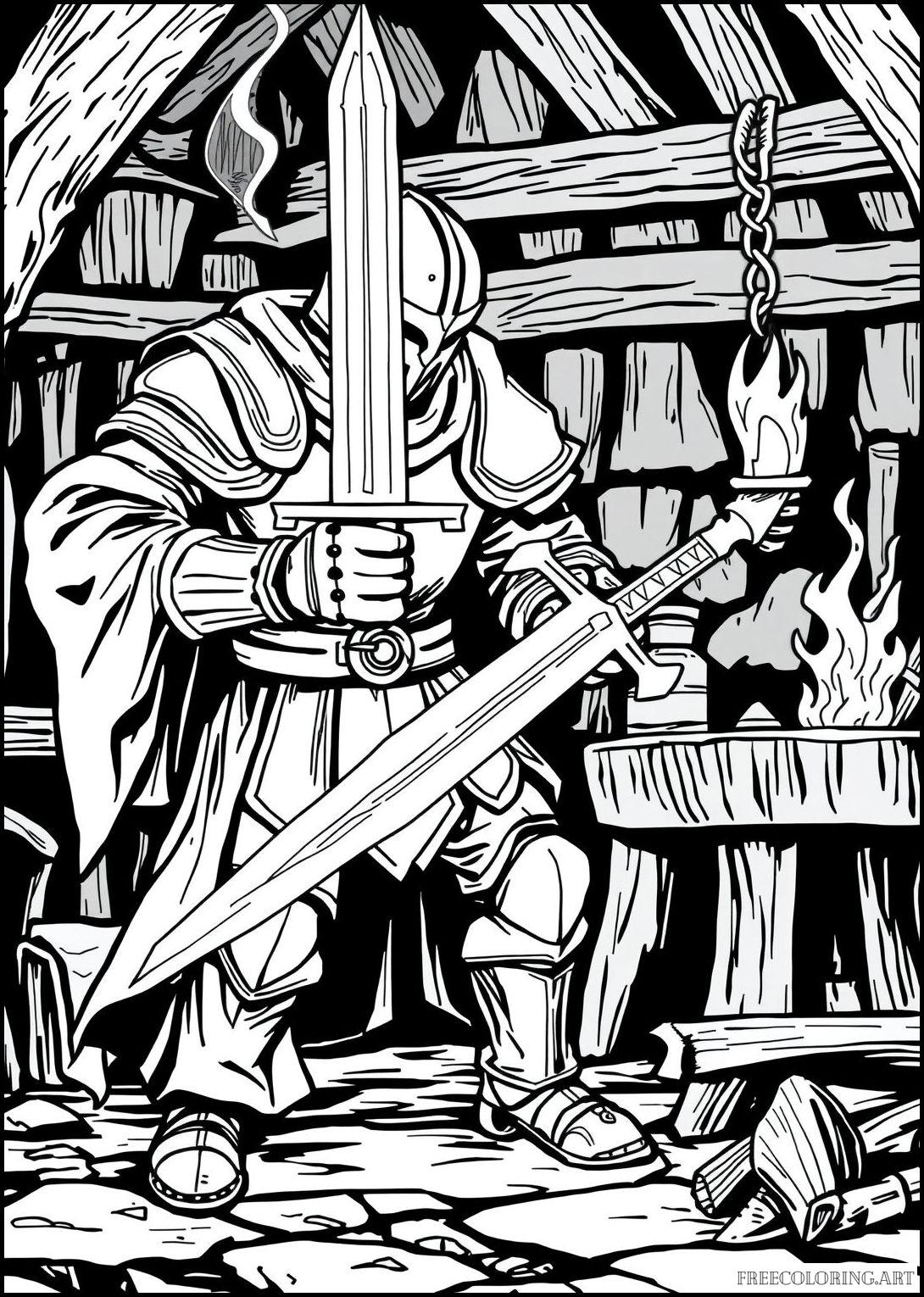 Knight Forging A Sword In A Blacksmiths Shop Knight Forging A Sword In A Blacksmiths Shop