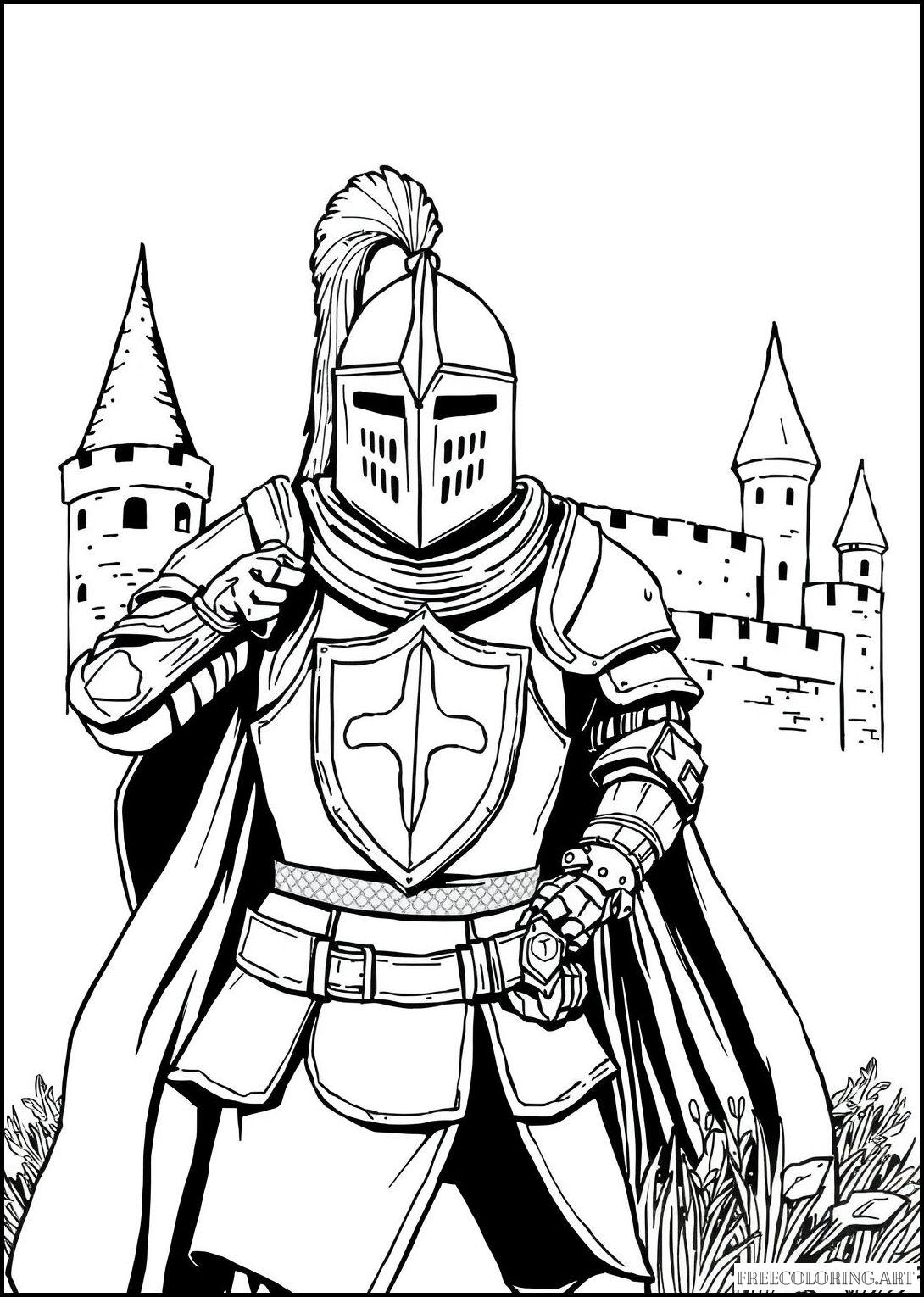 Knight With A Medieval Castle In The Background Knight With A Medieval Castle In The Background
