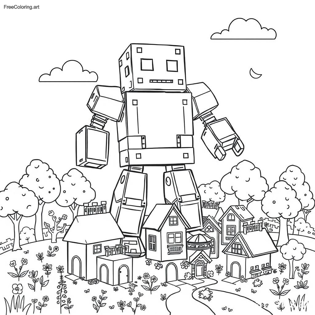 Minecraft Iron Golem Protecting A Village Minecraft Iron Golem Protecting A Village