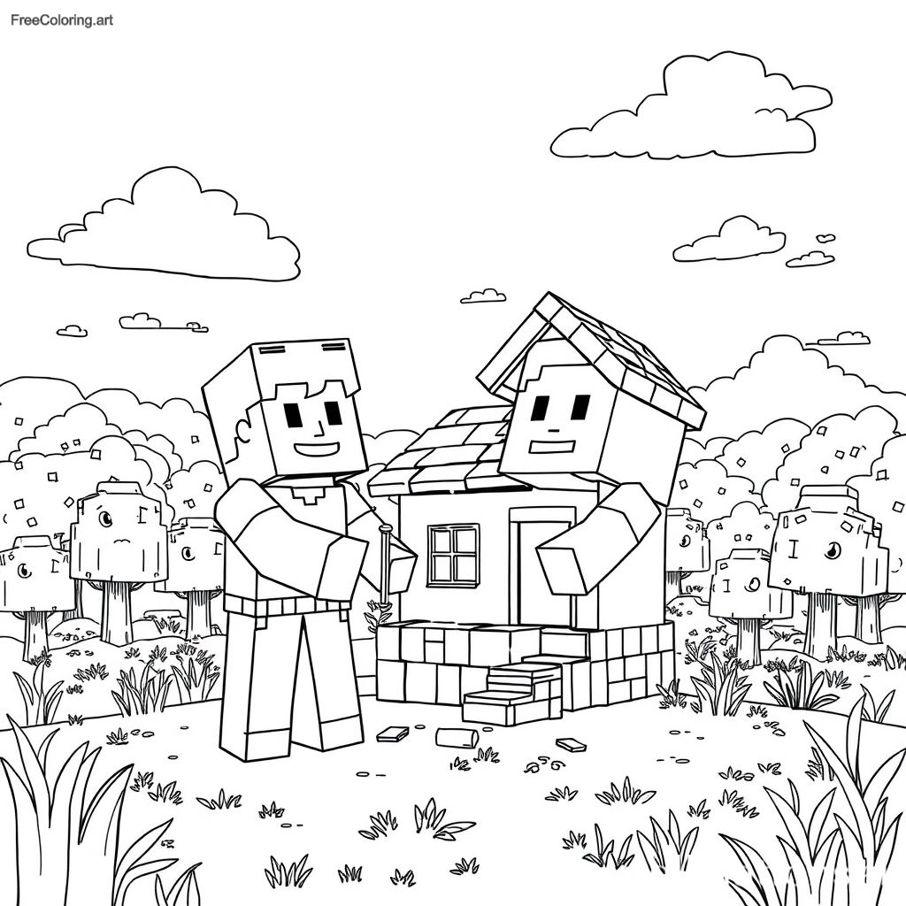 Minecraft Steve And Alex Building A House Minecraft Steve And Alex Building A House