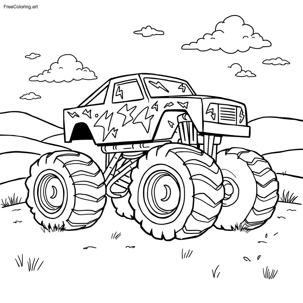 Camión monstruo decorado con rayos Camión monstruo decorado con rayos