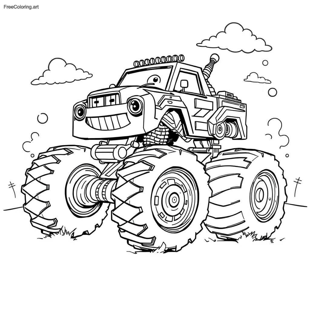 Camión monstruo diseñado como un robot con partes mecánicas Camión monstruo diseñado como un robot con partes mecánicas