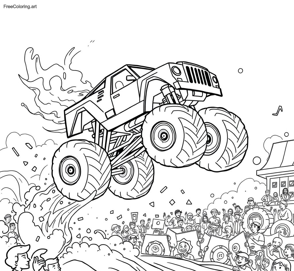 Camión monstruo realizando un giro en el aire Camión monstruo realizando un giro en el aire