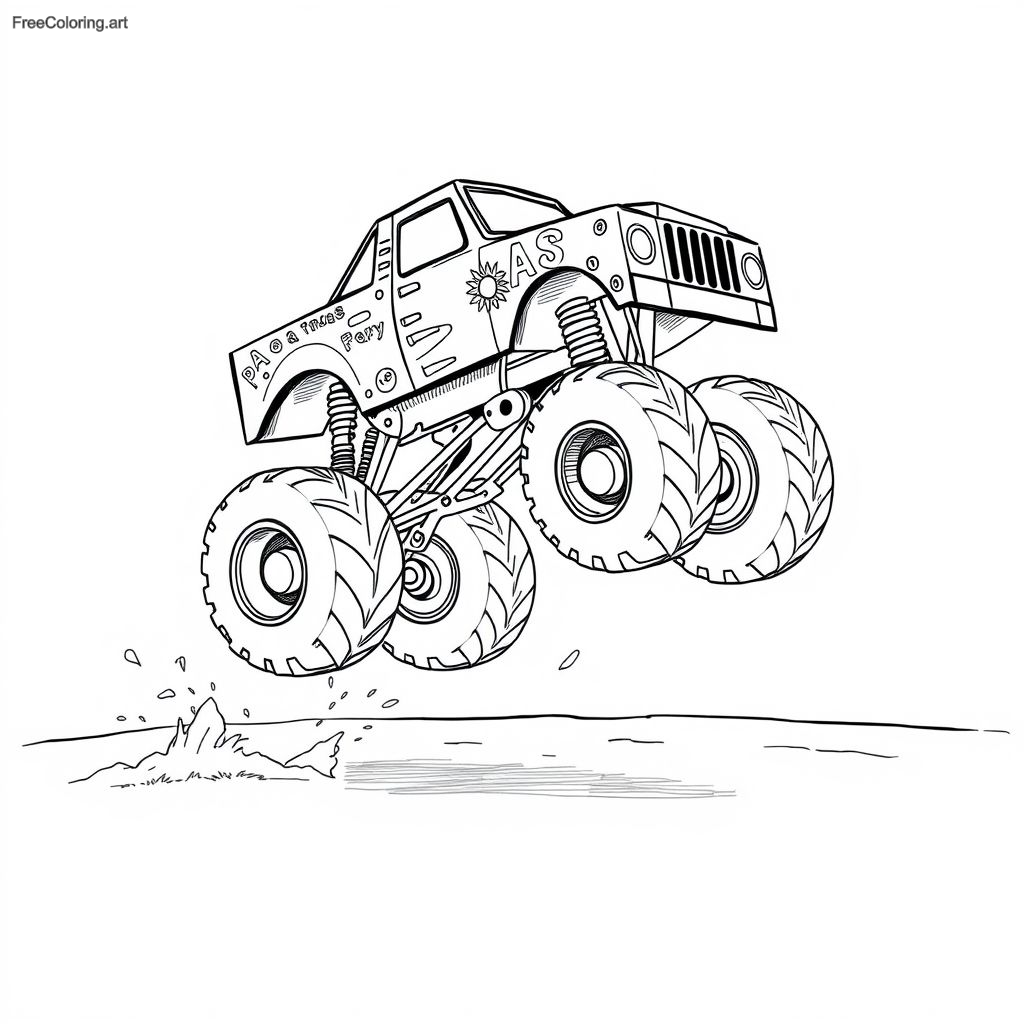 Camión monstruo realizando un caballito sobre dos ruedas Camión monstruo realizando un caballito sobre dos ruedas