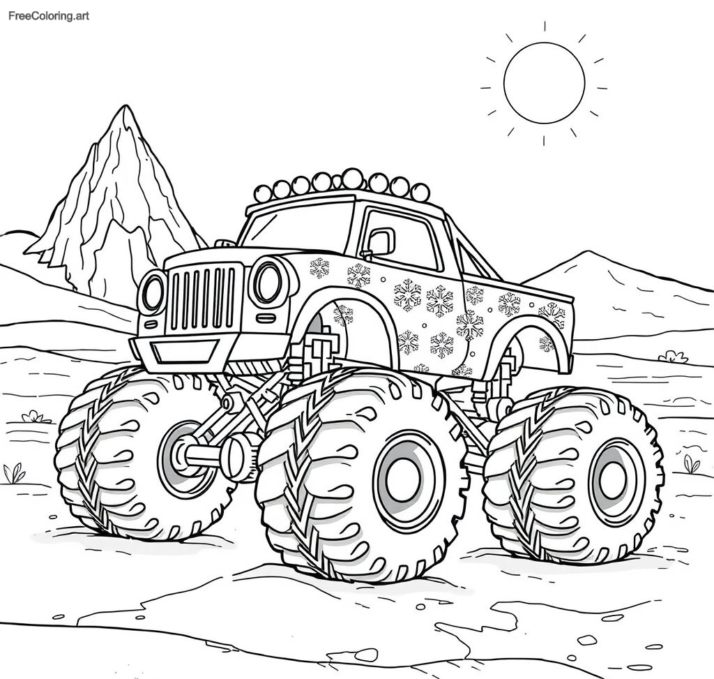 Camión monstruo con una temática de hielo y nieve Camión monstruo con una temática de hielo y nieve