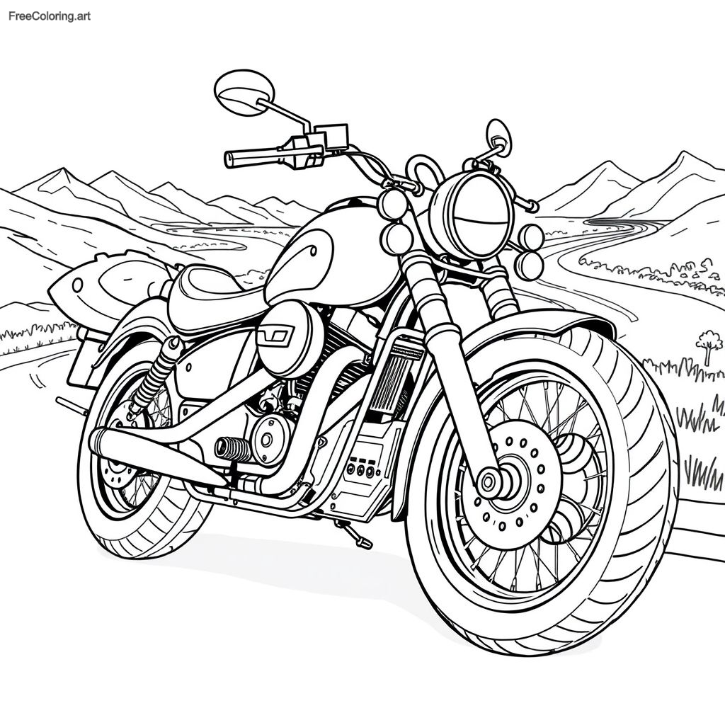 Página para colorear de motocicletas de inspiración retro Página para colorear de motocicletas de inspiración retro