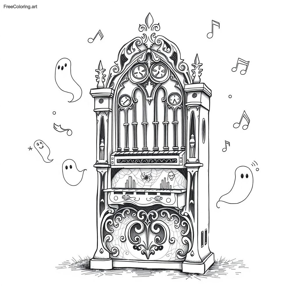 Haunted Organ With Ghostly Music Notes Haunted Organ With Ghostly Music Notes