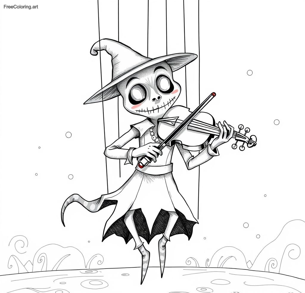 Spooky Puppet Playing A Violin On Strings Spooky Puppet Playing A Violin On Strings