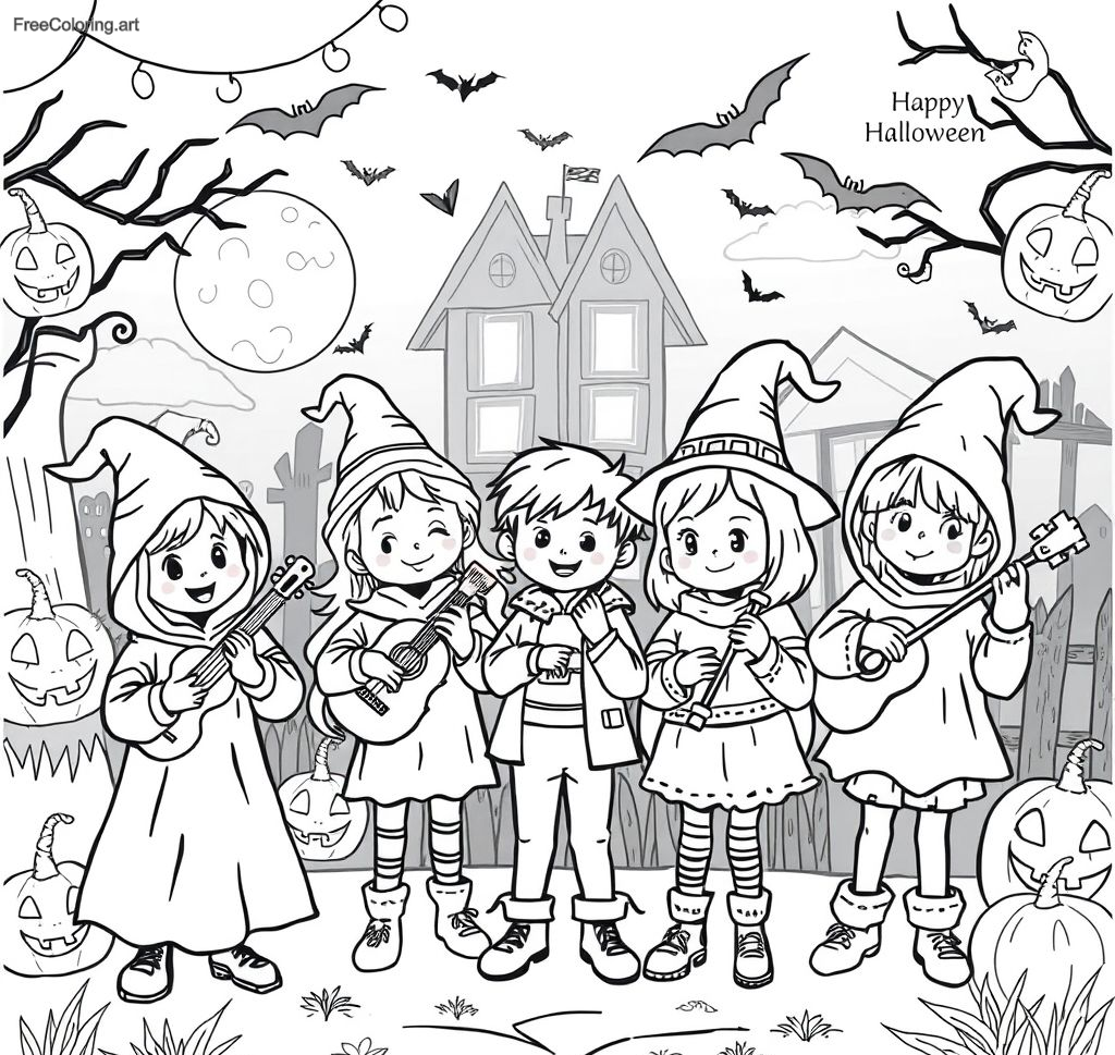 Trick Or Treating Kids Playing Instruments Trick Or Treating Kids Playing Instruments