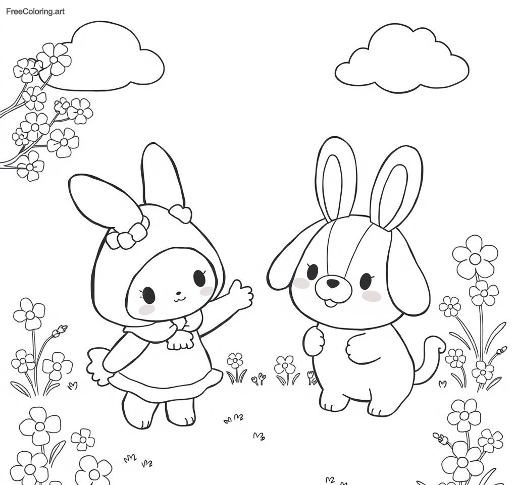 My Melody And Cinnamoroll Playing Together My Melody And Cinnamoroll Playing Together