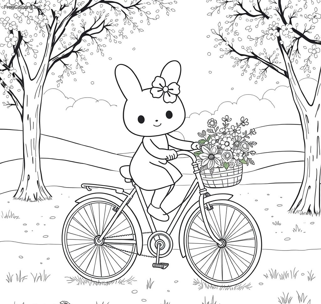 My Melody Riding A Bicycle With A Flower Basket My Melody Riding A Bicycle With A Flower Basket