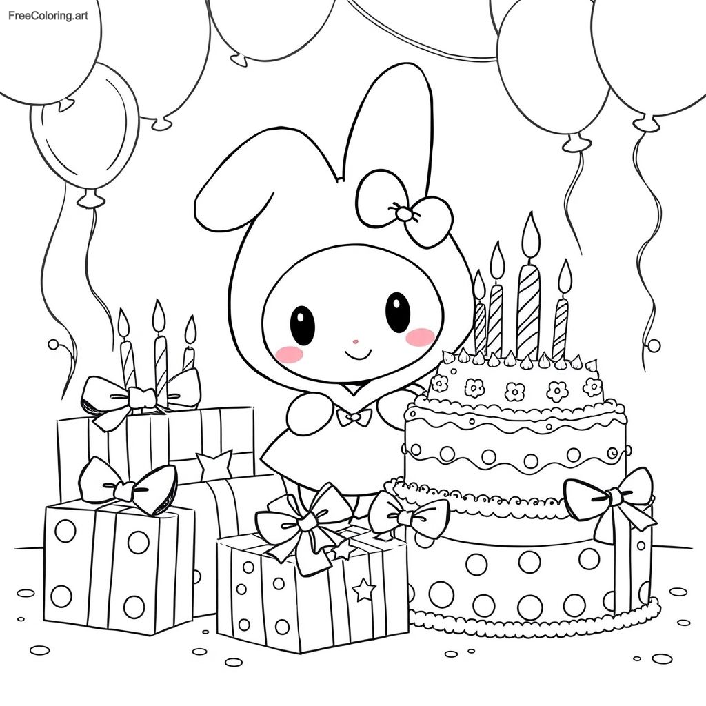 My Melody With A Birthday Cake And Gifts My Melody With A Birthday Cake And Gifts