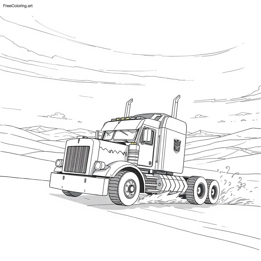 Optimus Prime Driving Through A Desert In Truck Mode Optimus Prime Driving Through A Desert In Truck Mode