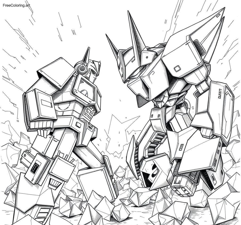 Optimus Prime Fighting Megatron In An Intense Battle Optimus Prime Fighting Megatron In An Intense Battle