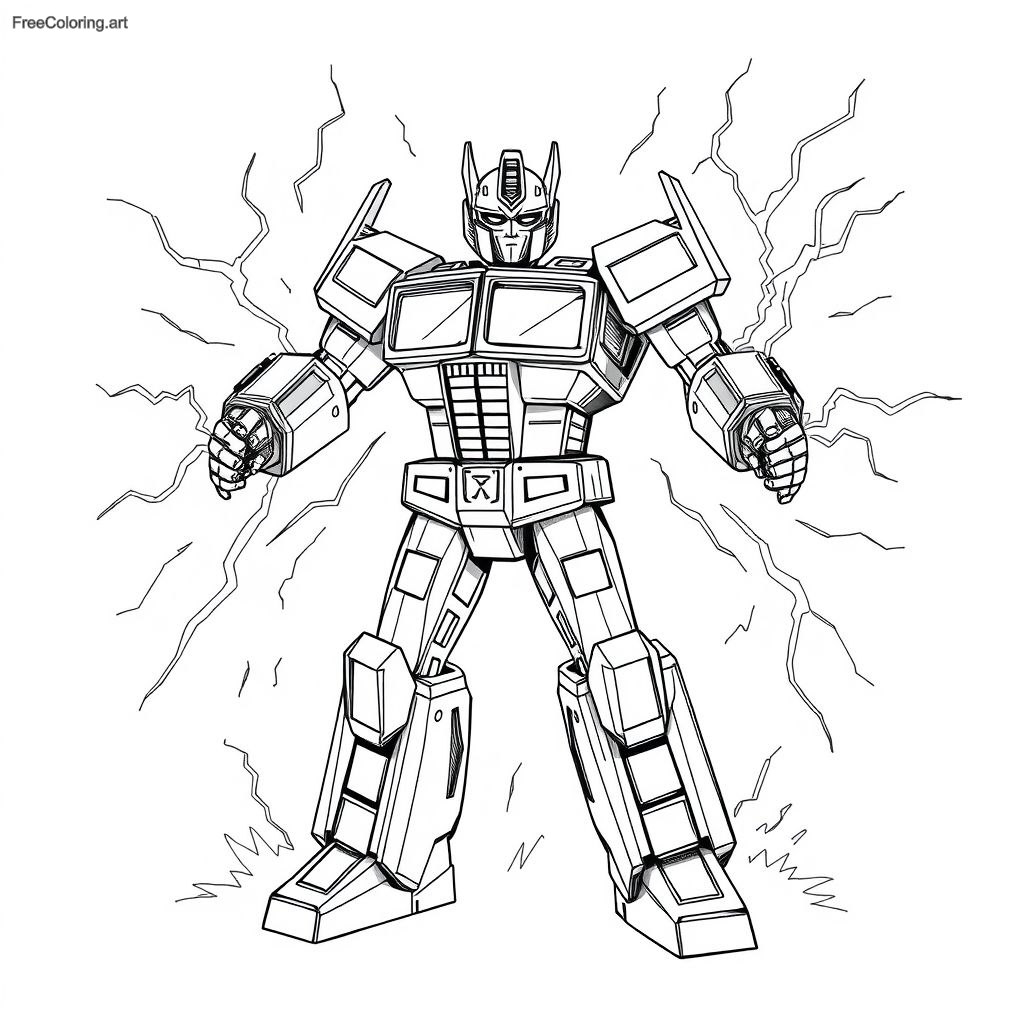 Optimus Prime In A Powerful Stance With Electricity Around Him Optimus Prime In A Powerful Stance With Electricity Around Him