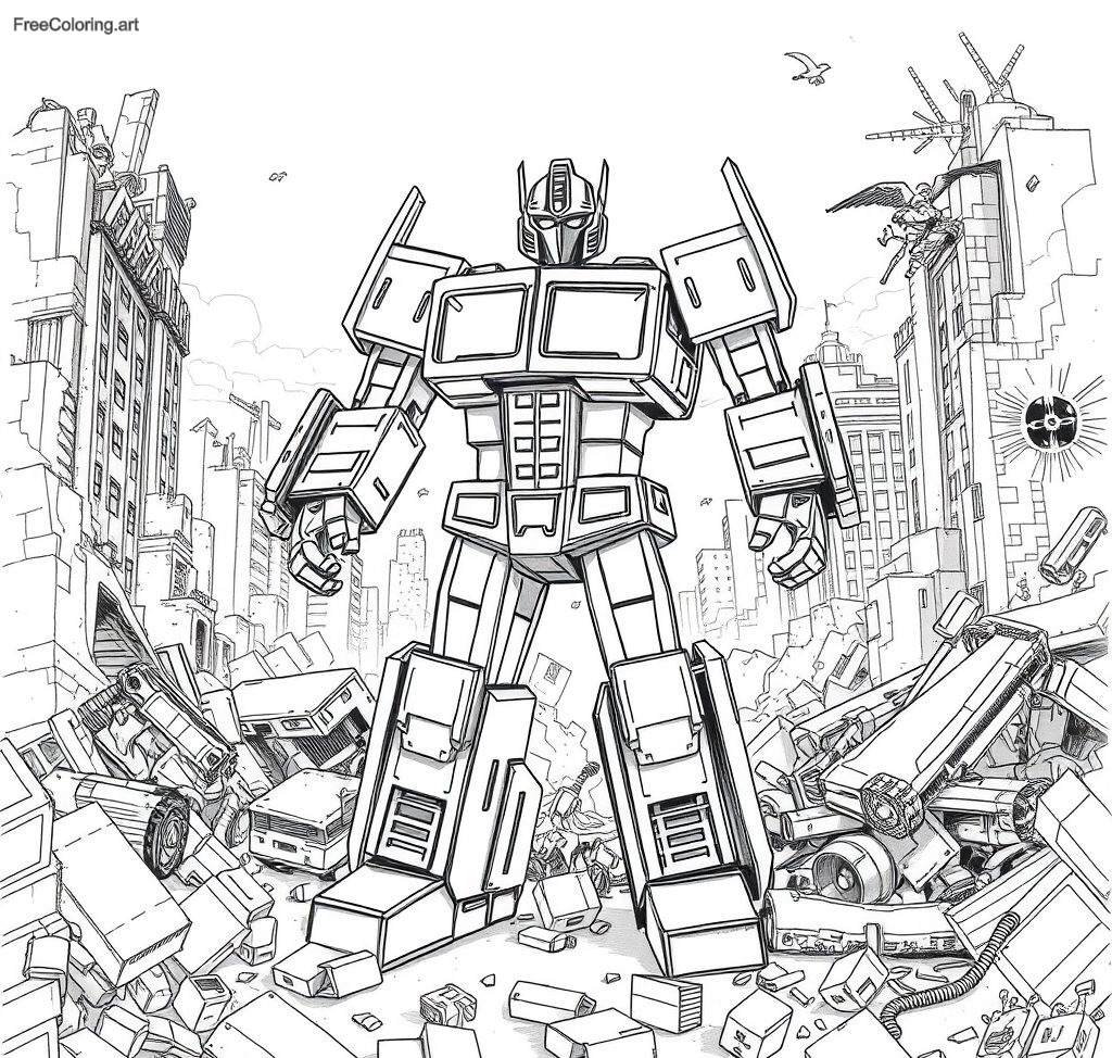 Optimus Prime Standing In A War Torn City Optimus Prime Standing In A War Torn City