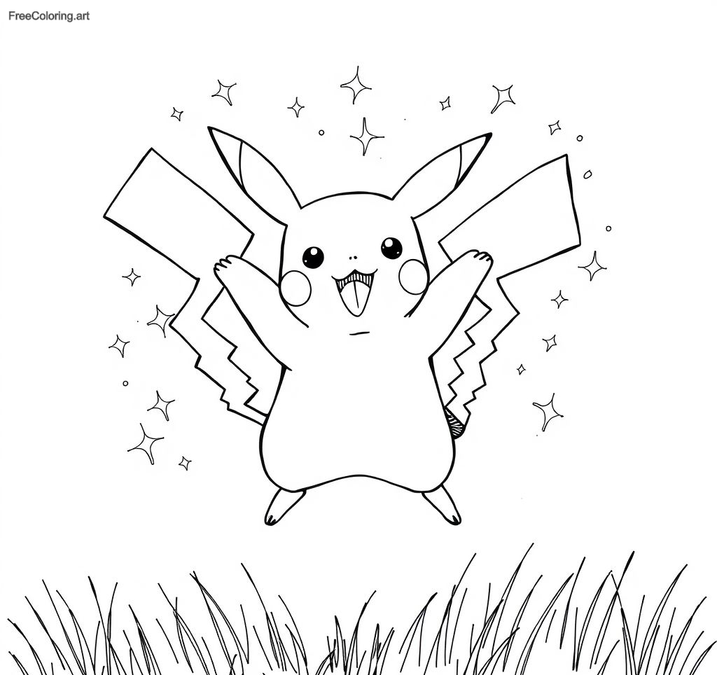 Pikachu Jumping With Excitement And Sparks Around Pikachu Jumping With Excitement And Sparks Around