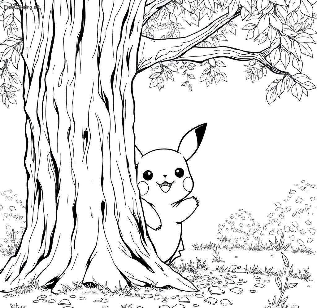 Pikachu Playing Hide And Seek Behind A Tree Pikachu Playing Hide And Seek Behind A Tree