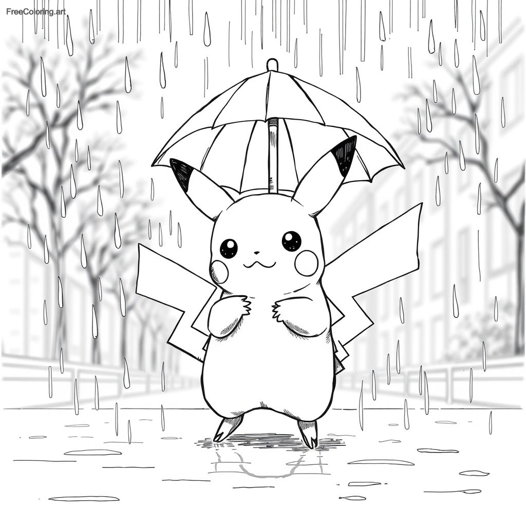 Pikachu Standing In The Rain With A Tiny Umbrella Pikachu Standing In The Rain With A Tiny Umbrella