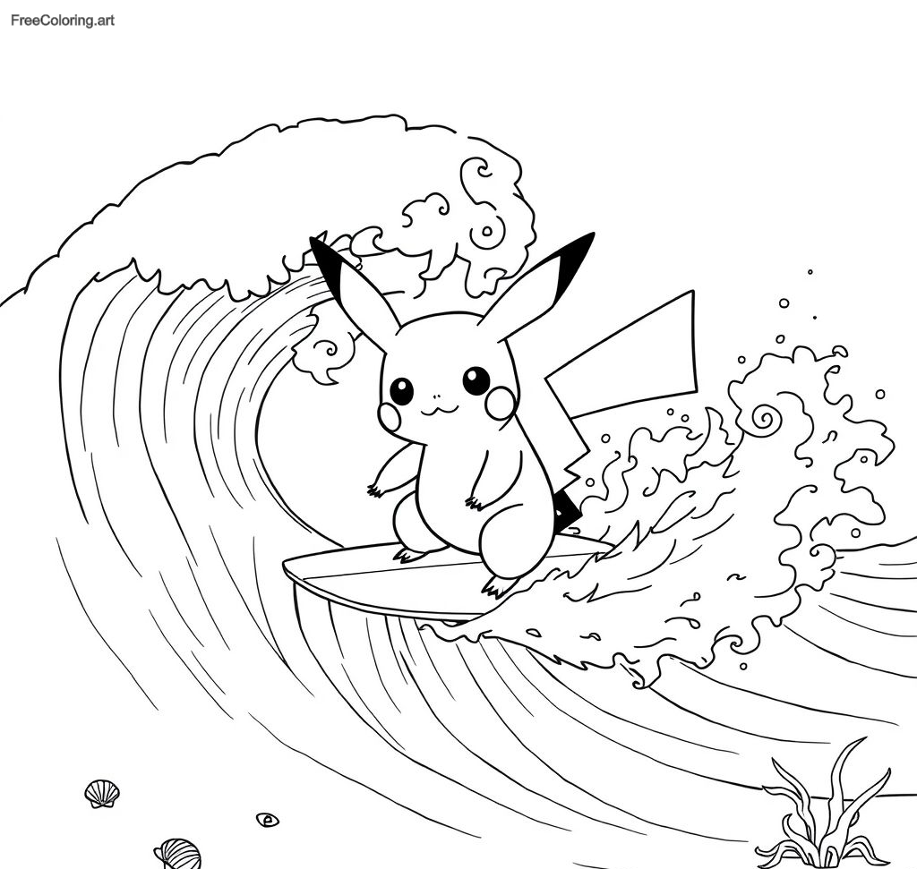 Pikachu Surfing On A Wave With A Tiny Surfboard Pikachu Surfing On A Wave With A Tiny Surfboard