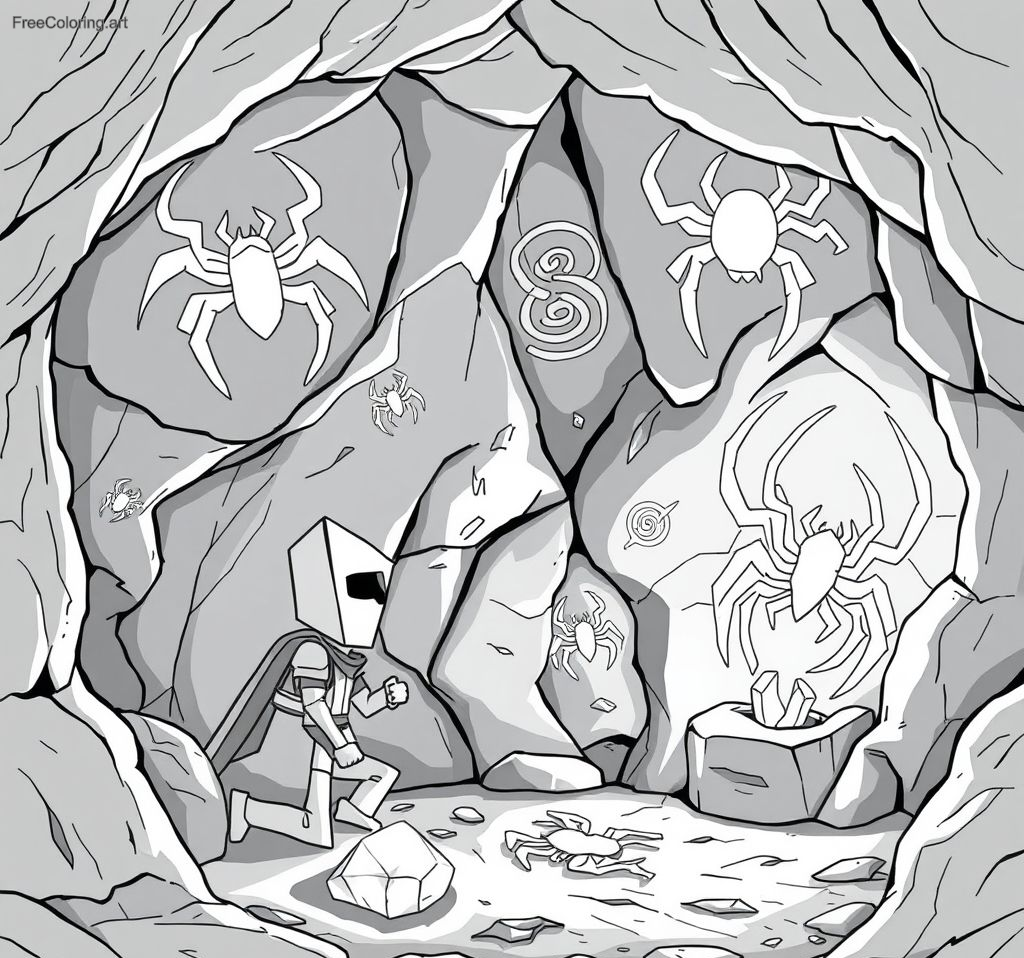 Soldier Discovering Ancient Spider Symbols On Cave Walls Soldier Discovering Ancient Spider Symbols On Cave Walls