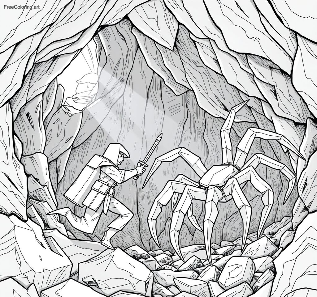 Soldier Fighting A Giant Tarantula In A Rocky Cave Soldier Fighting A Giant Tarantula In A Rocky Cave