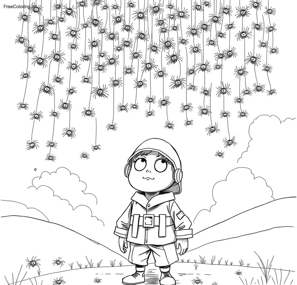 Soldier Looking Up As Hundreds Of Tiny Spiders Fall From Above Soldier Looking Up As Hundreds Of Tiny Spiders Fall From Above
