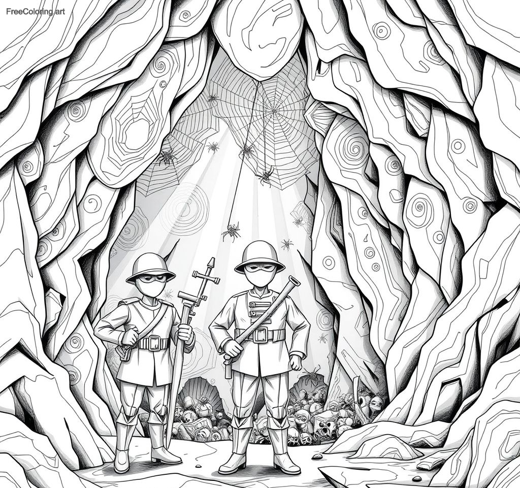 Soldier Standing At The Entrance Of A Mysterious Spider Infested Cave Soldier Standing At The Entrance Of A Mysterious Spider Infested Cave