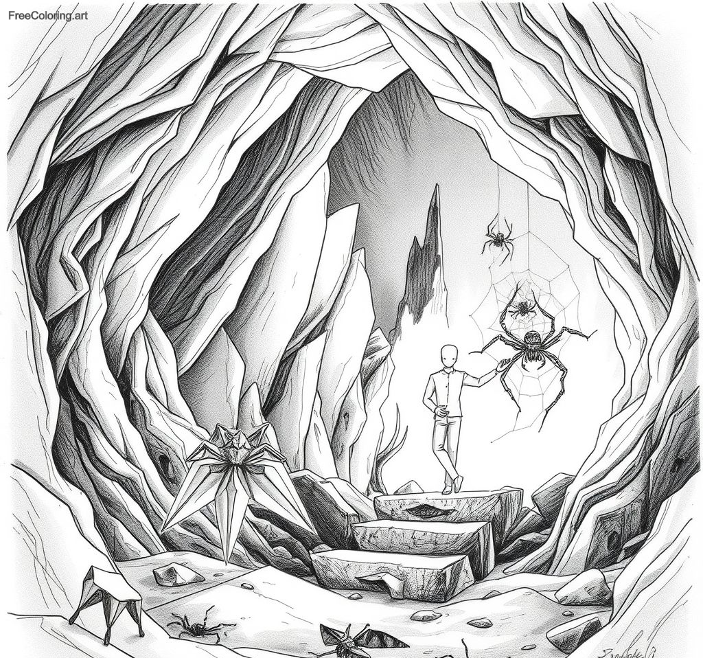 Soldier Stepping Into A Glowing Cave Filled With Mystical Spiders Soldier Stepping Into A Glowing Cave Filled With Mystical Spiders