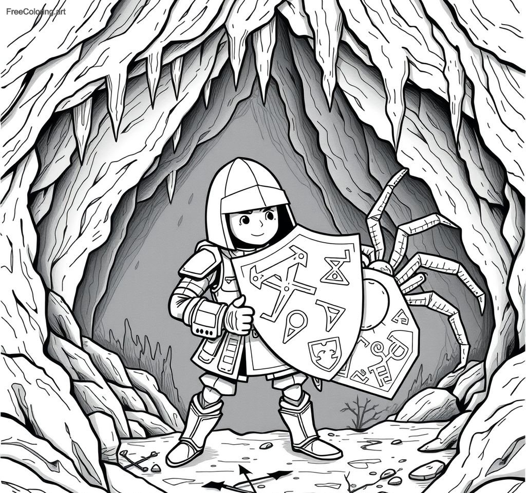 Soldier Using A Shield To Block A Spider Attack In A Cave Soldier Using A Shield To Block A Spider Attack In A Cave